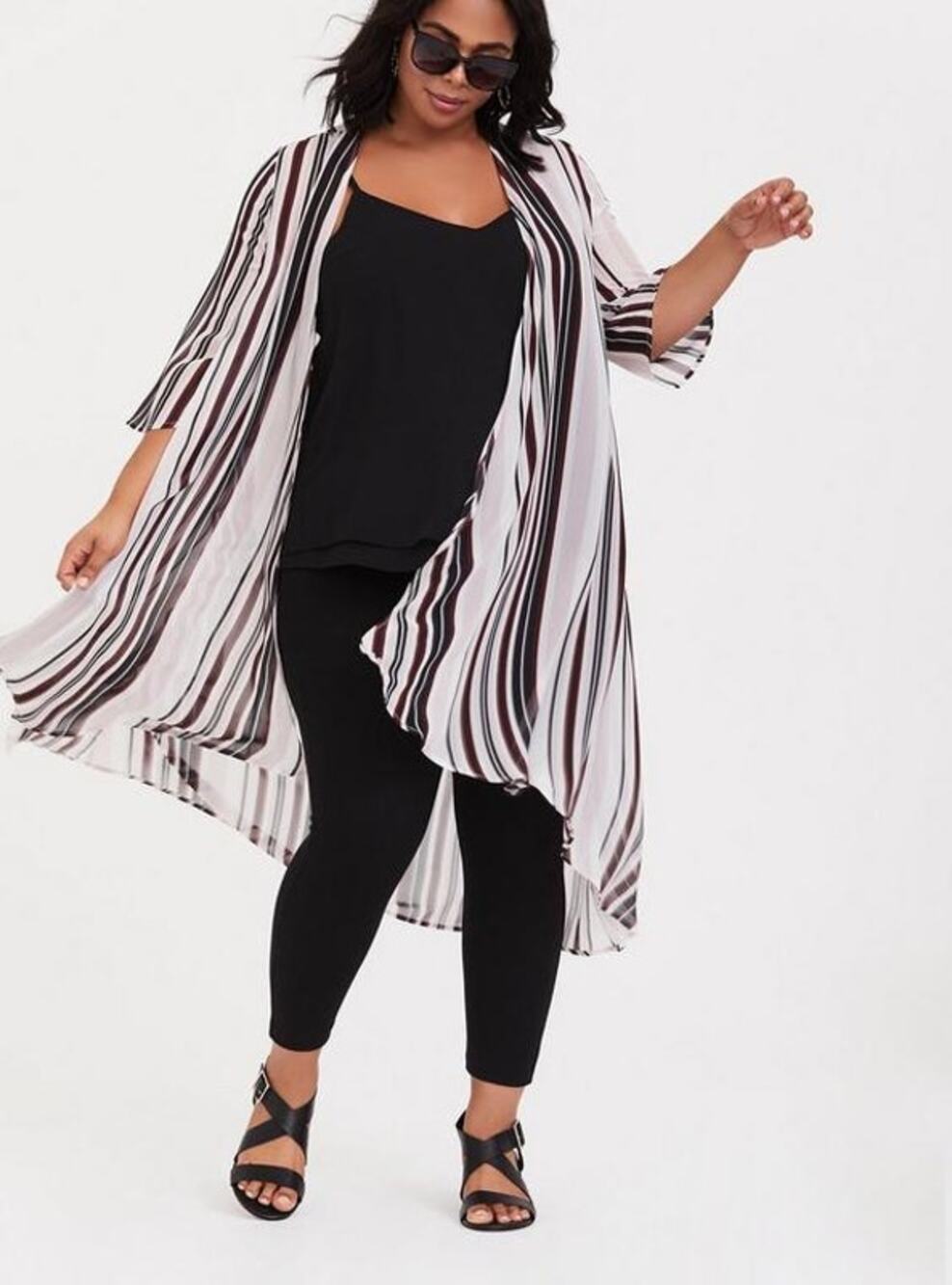 Torrid Chiffon Kimono Duster High Low Medium Large 00 / 0 Striped Open Front